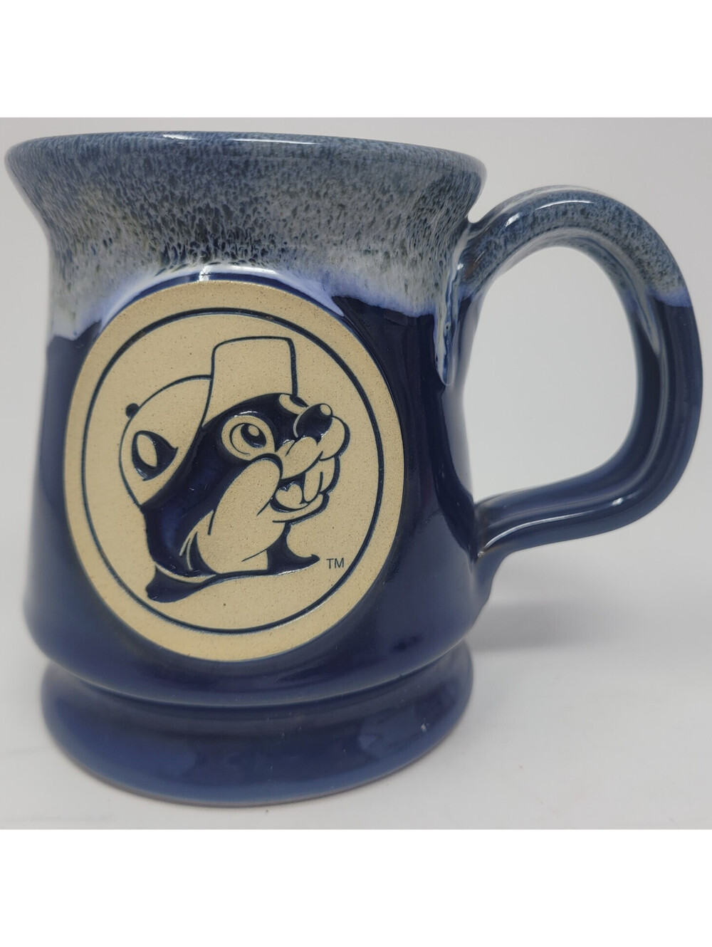 Deneen Pottery Buc-ees Beaver Coffee Mug Blue Drip Glaze Hand Thrown 2014 Texas